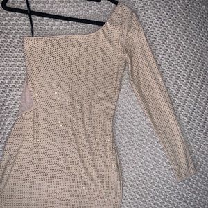 one shoulder mini nude sparkly dress
